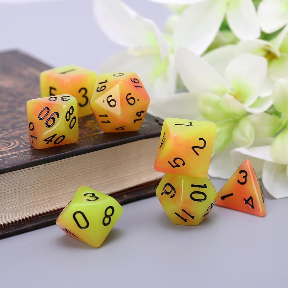 7 Pcs Acrylic Dice Luminous Black Points D4 D6 D8 D10 D12