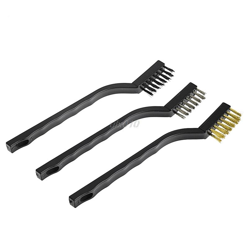 3pcs Mini Wire Brush Steel Brass Set Nylon Cleanin