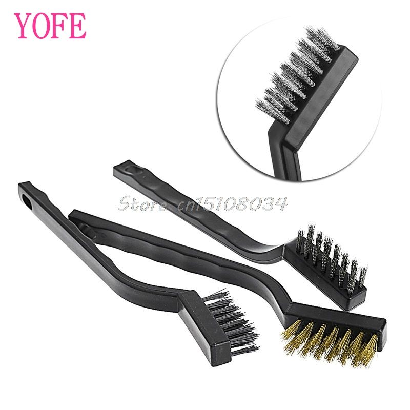 3pcs Mini Wire Brush Steel Brass Set Nylon Cleanin