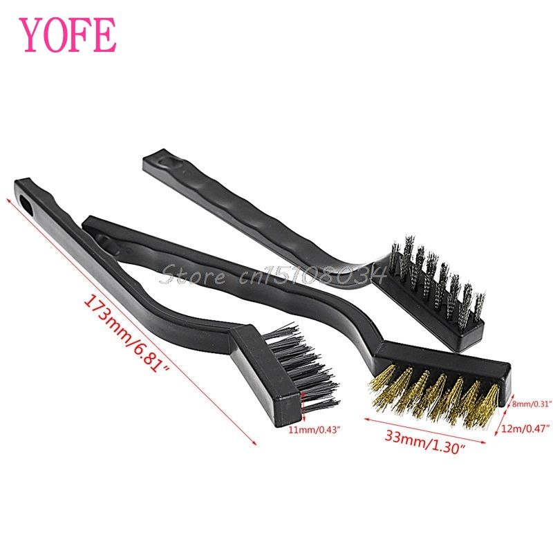 3pcs Mini Wire Brush Steel Brass Set Nylon Cleanin