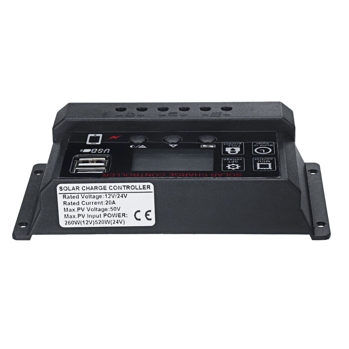 12/24V Adjustable Solar Charge Controller LCD Panel Regulator Dual 20A