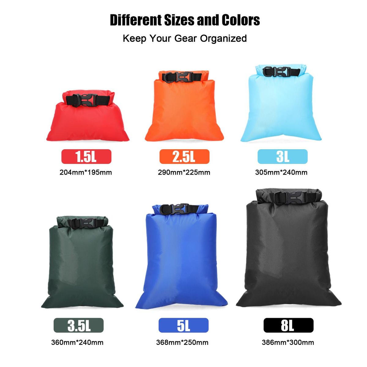 6pcs Waterproof Bag Set Outdoor Swimming Rafting Kayaking Trekking Sailing Canoing Boating Bags Set