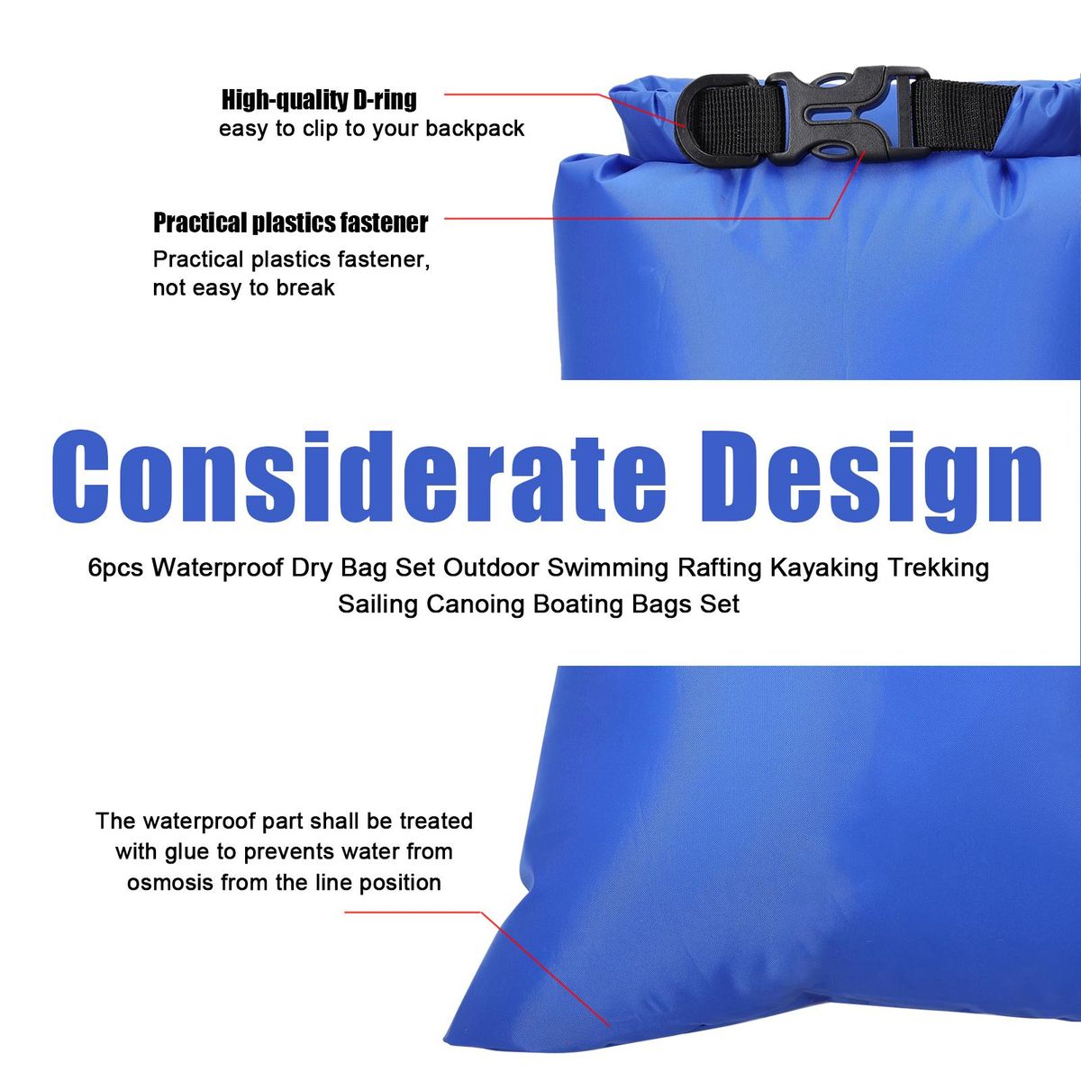 6pcs Waterproof Bag Set Outdoor Swimming Rafting Kayaking Trekking Sailing Canoing Boating Bags Set