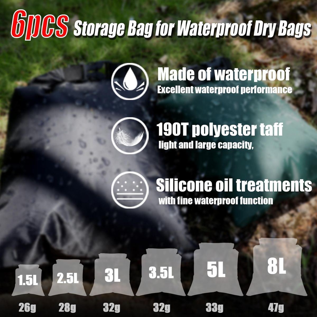 6pcs Waterproof Bag Set Outdoor Swimming Rafting Kayaking Trekking Sailing Canoing Boating Bags Set