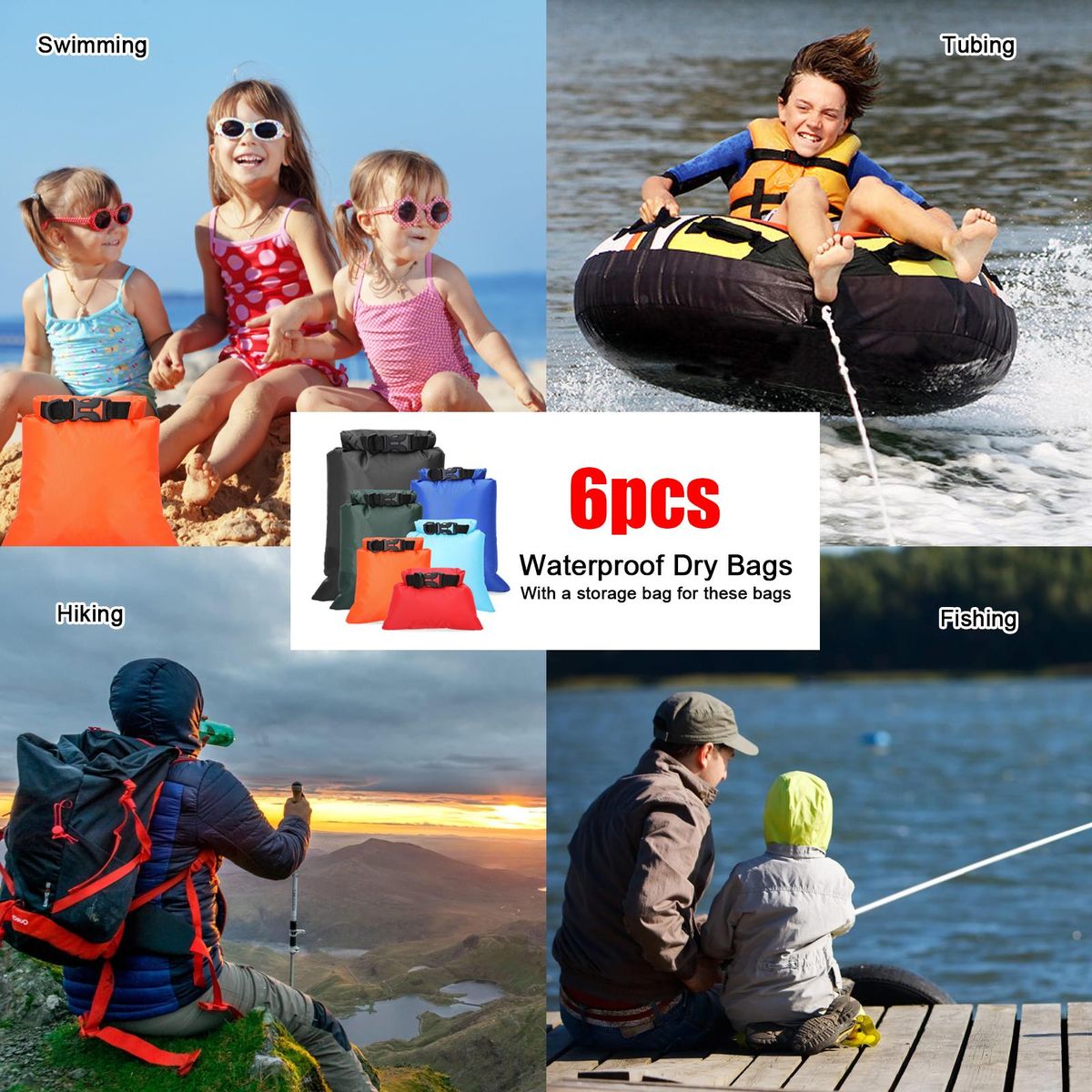 6pcs Waterproof Bag Set Outdoor Swimming Rafting Kayaking Trekking Sailing Canoing Boating Bags Set