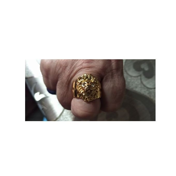 Ins Hot Golden Lion Head Diamond Geometric Men's Ring