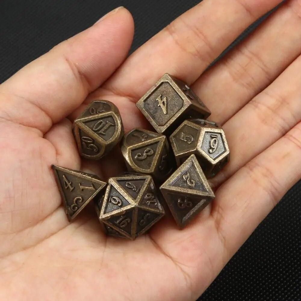 Ancient bronze metal dice Dnd dice set dados rpg  dobbelstenen dados rol polyhedral dices  d4 d6 d8 d10 d12 d20