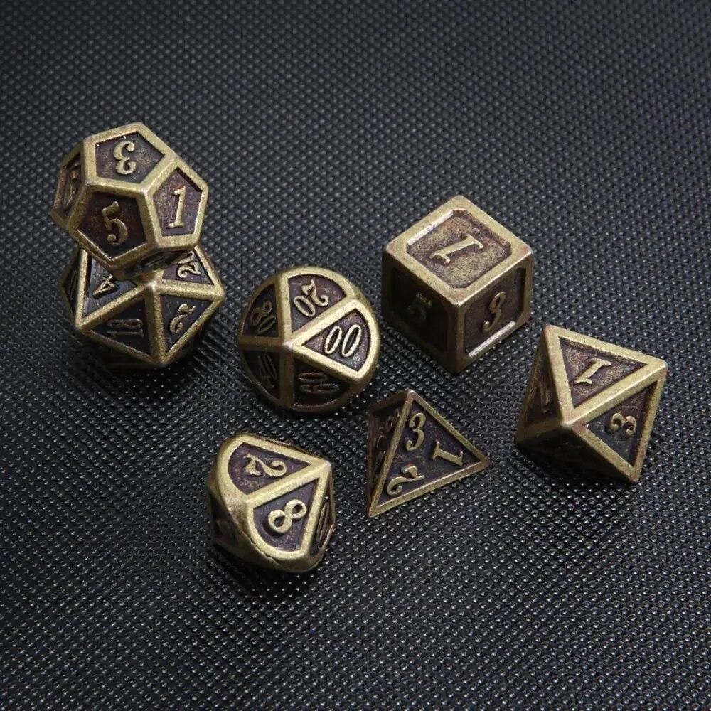 Ancient bronze metal dice Dnd dice set dados rpg  dobbelstenen dados rol polyhedral dices  d4 d6 d8 d10 d12 d20
