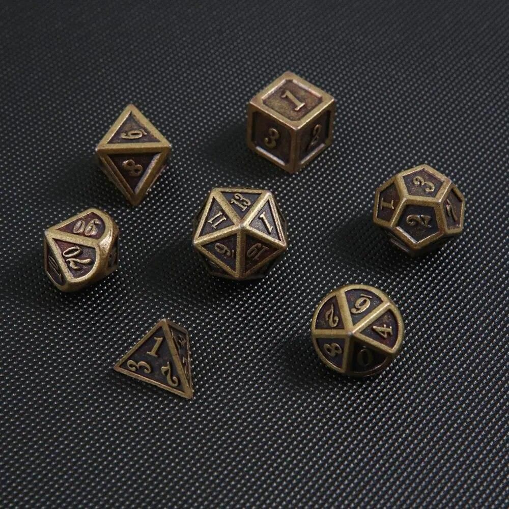 Ancient bronze metal dice Dnd dice set dados rpg  dobbelstenen dados rol polyhedral dices  d4 d6 d8 d10 d12 d20