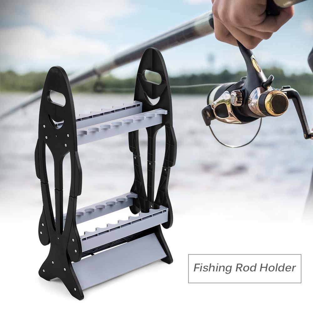 Fish Shape 16 Fishing Rod Holder Storage Rack Compact