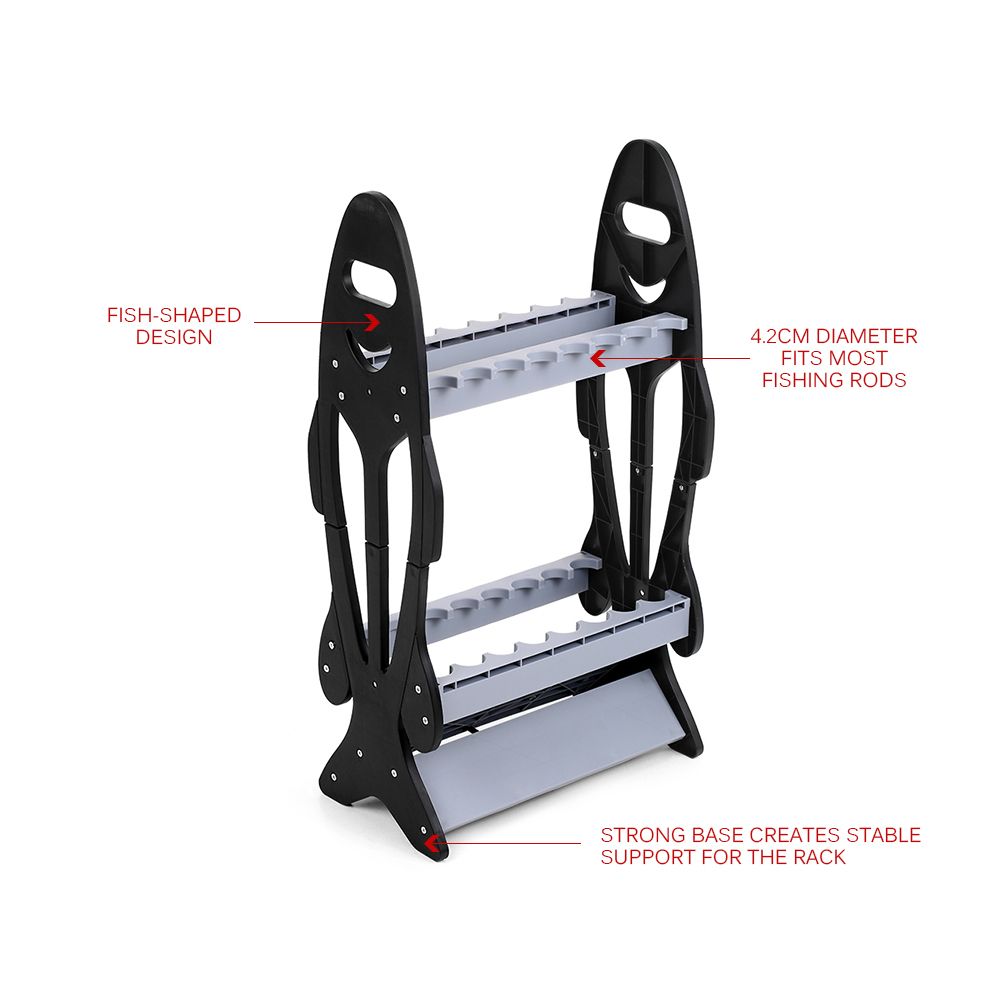 Fish Shape 16 Fishing Rod Holder Storage Rack Compact