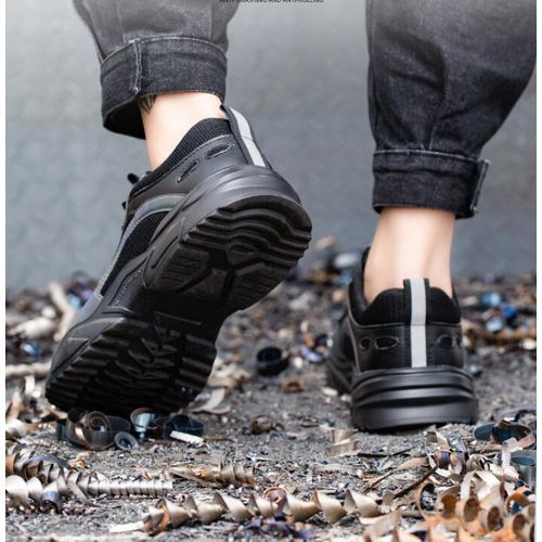 Men's Safety Shoes Steel Toe Work Boots Non-slip Sole Breathable Safety -Black