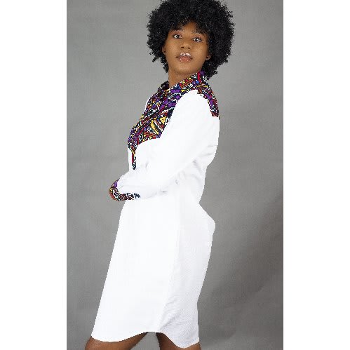 African Print  Combo Long Sleeve Shirt Dress.