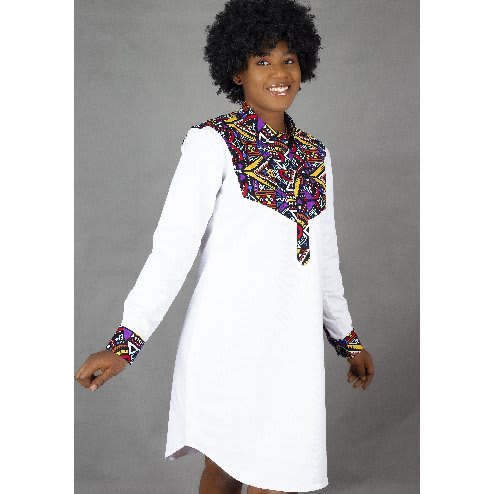 African Print  Combo Long Sleeve Shirt Dress.