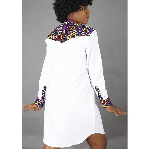 African Print  Combo Long Sleeve Shirt Dress.