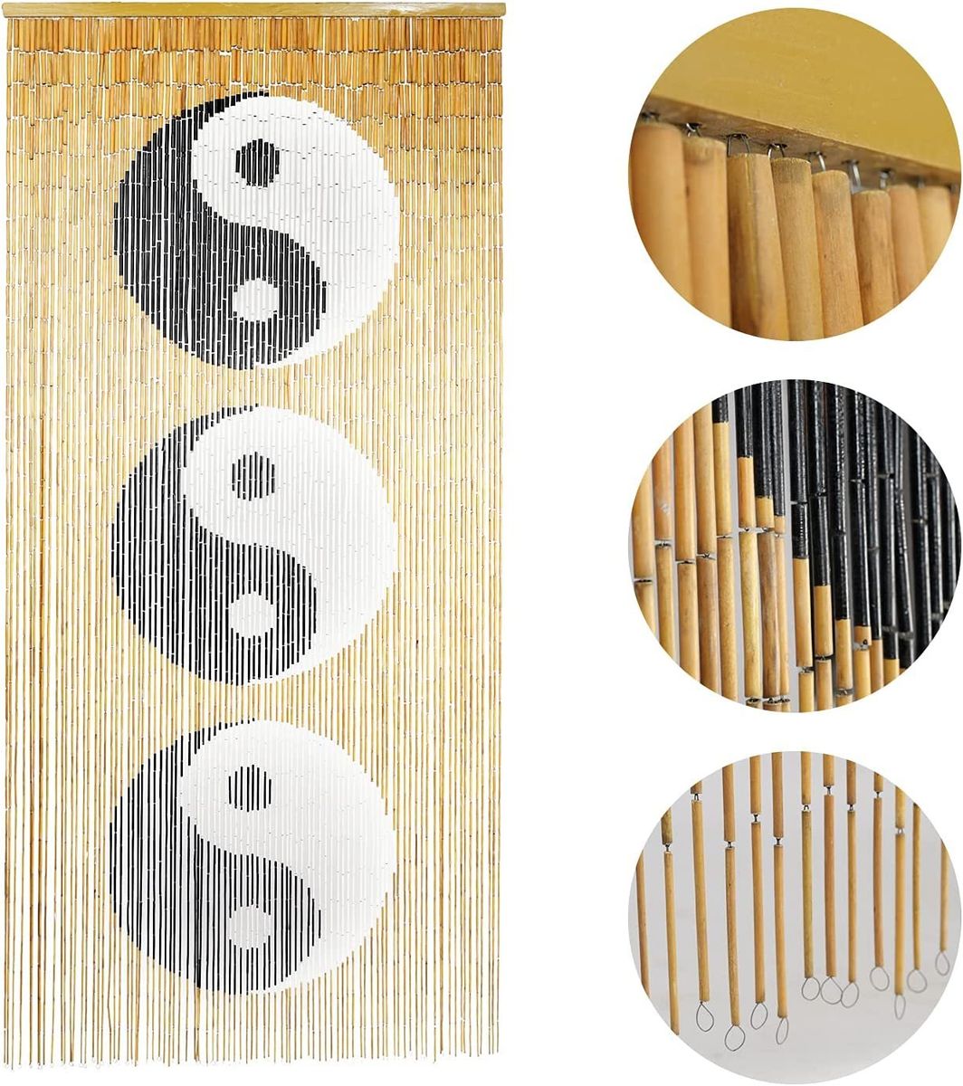 TACHILC Ying Yang Bamboo Bead Curtain, Doorway Hanging