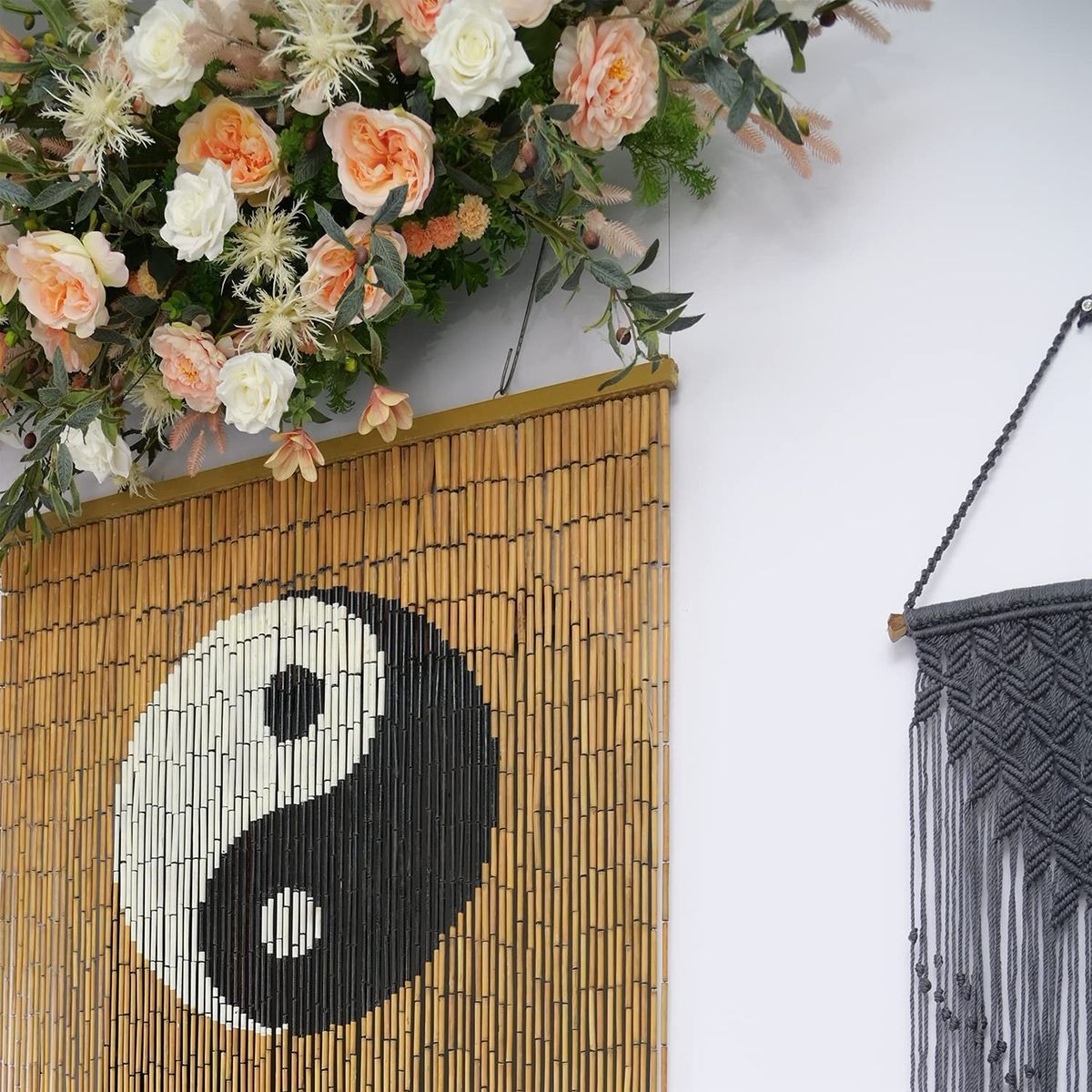 TACHILC Ying Yang Bamboo Bead Curtain, Doorway Hanging