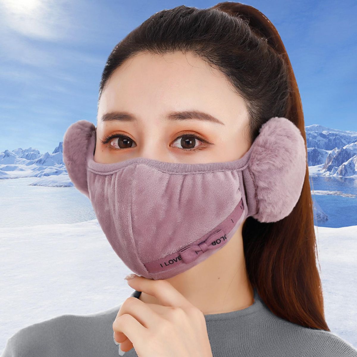 Cartoon Autumn Winter Earmuffs Men Women 2 In 1 Warm Mask E
