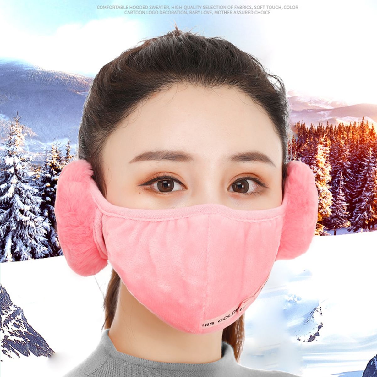Cartoon Autumn Winter Earmuffs Men Women 2 In 1 Warm Mask E