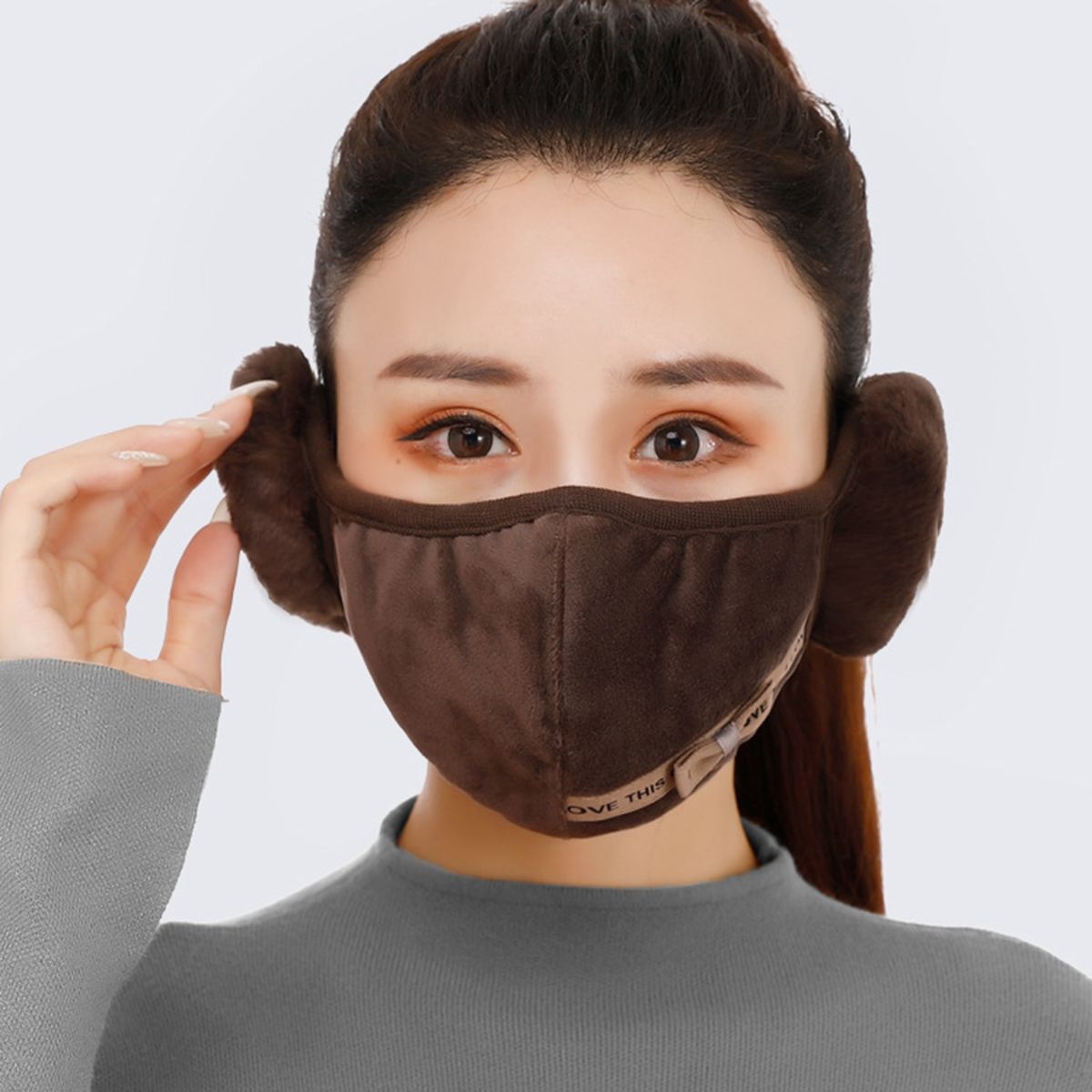 Cartoon Autumn Winter Earmuffs Men Women 2 In 1 Warm Mask E
