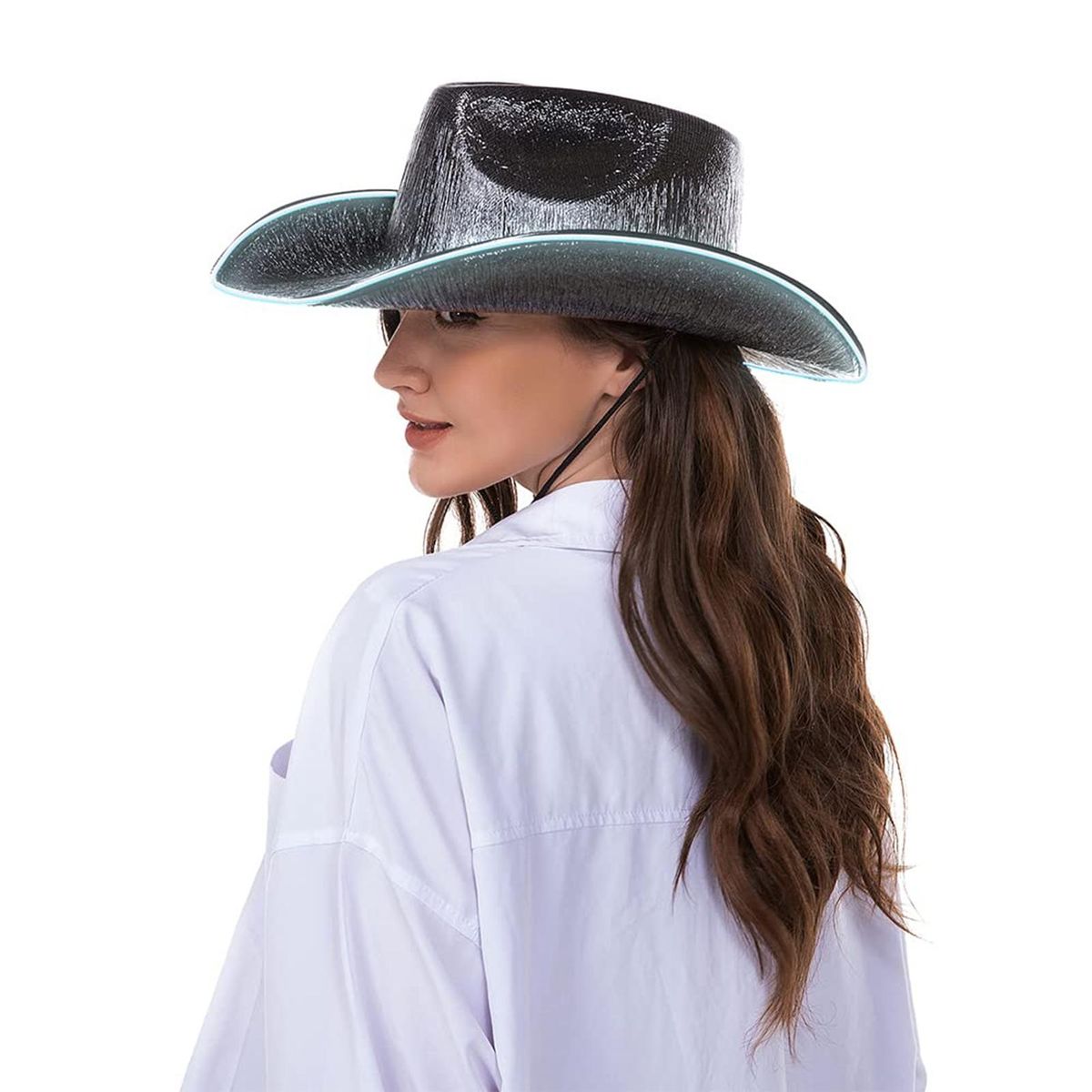 Western Cowboy Hat Halloween Holographic LED Light Jazz Hat Black