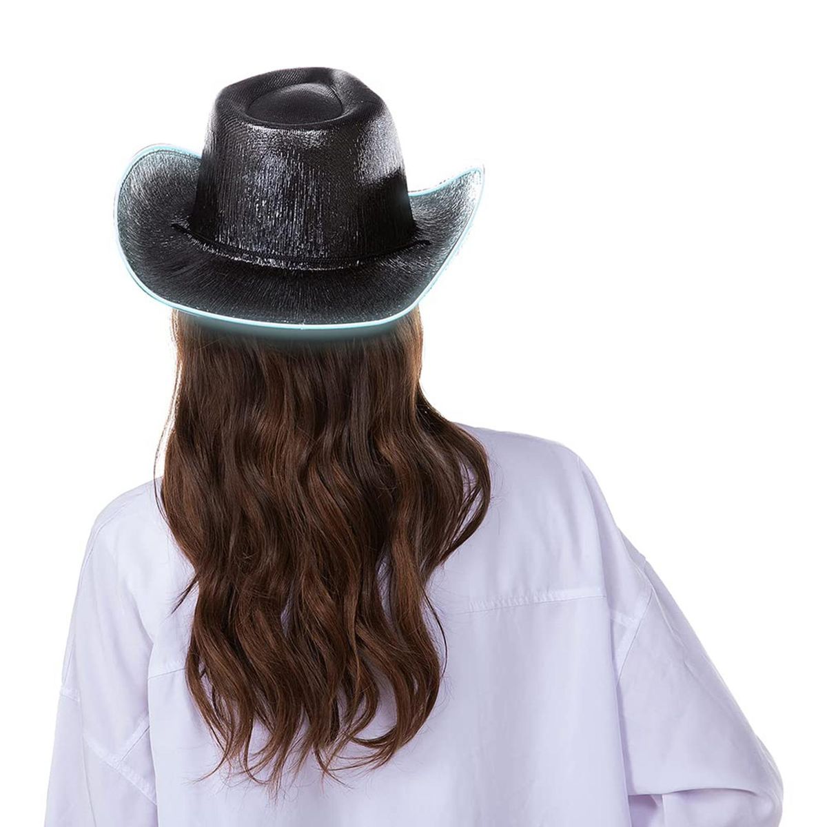 Western Cowboy Hat Halloween Holographic LED Light Jazz Hat Black