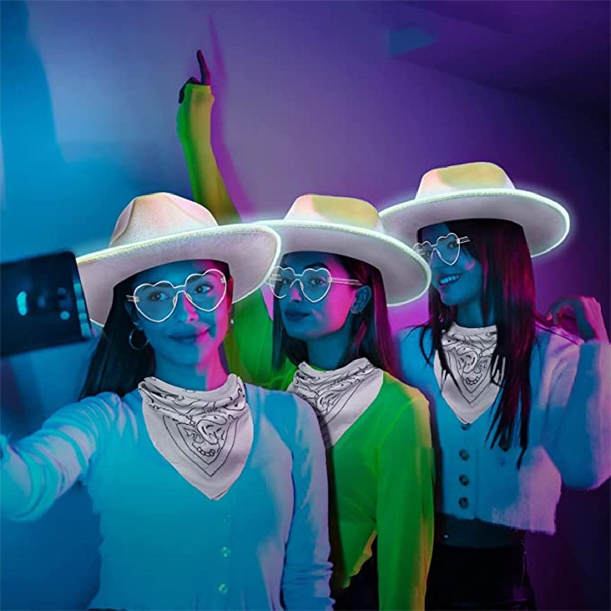 Western Cowboy Hat Halloween Holographic LED Light Jazz Hat White