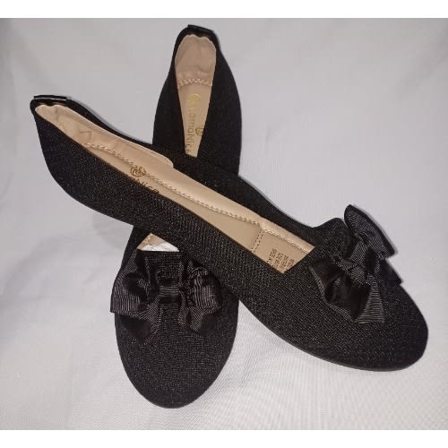 Breathable Bowknot Ladies Black Flat Shoe