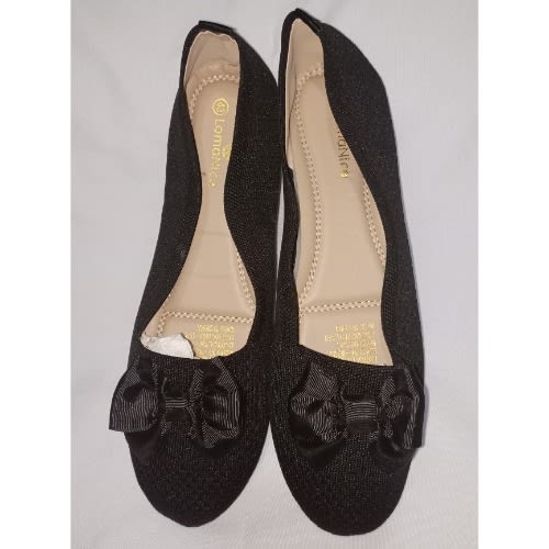 Breathable Bowknot Ladies Black Flat Shoe