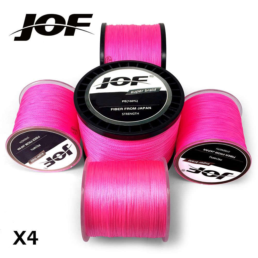 JOF PE Braided Fishing Line Pink Multifilament Fishing Cord Strong 4 Strands 100M 300M 500M 1000M