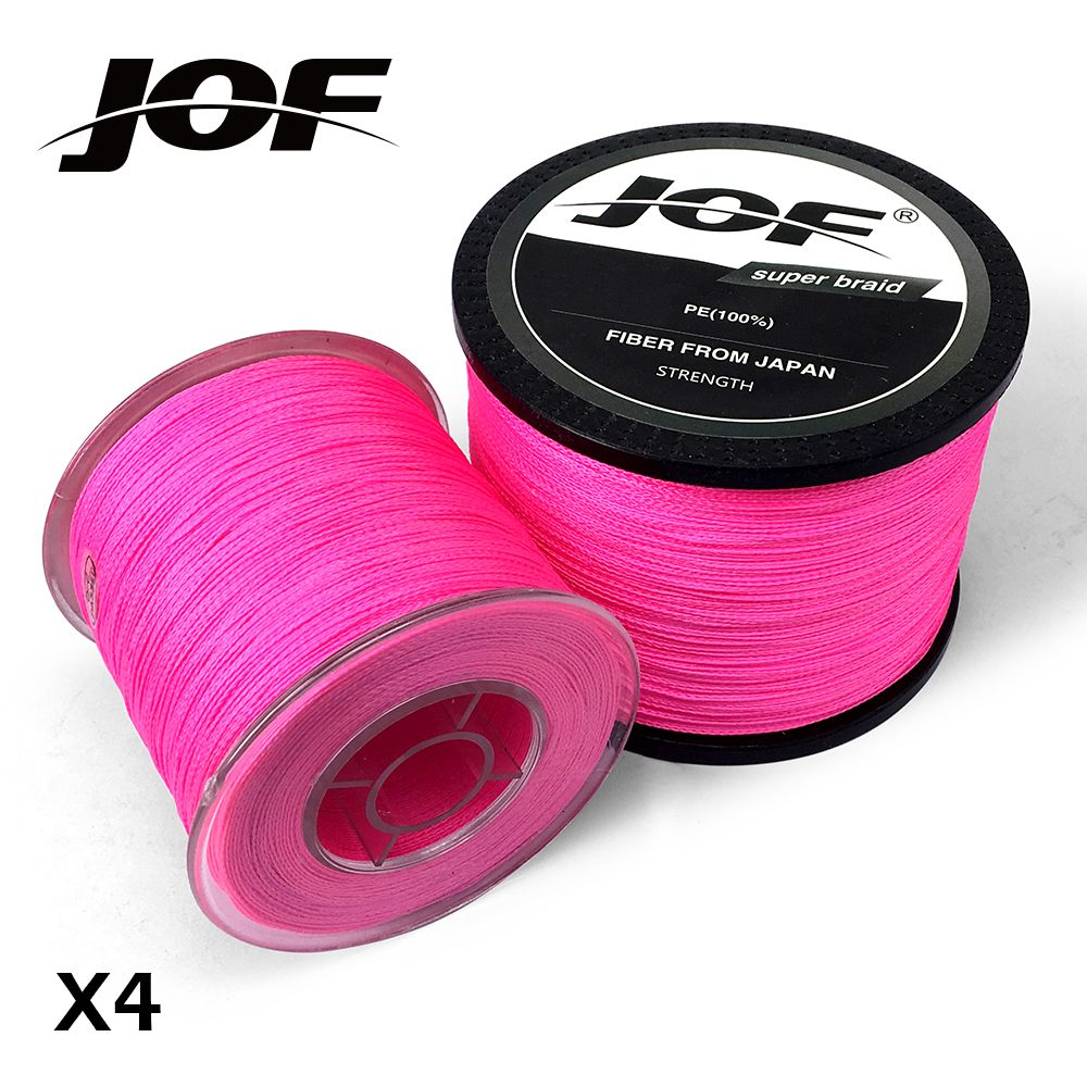 JOF PE Braided Fishing Line Pink Multifilament Fishing Cord Strong 4 Strands 100M 300M 500M 1000M