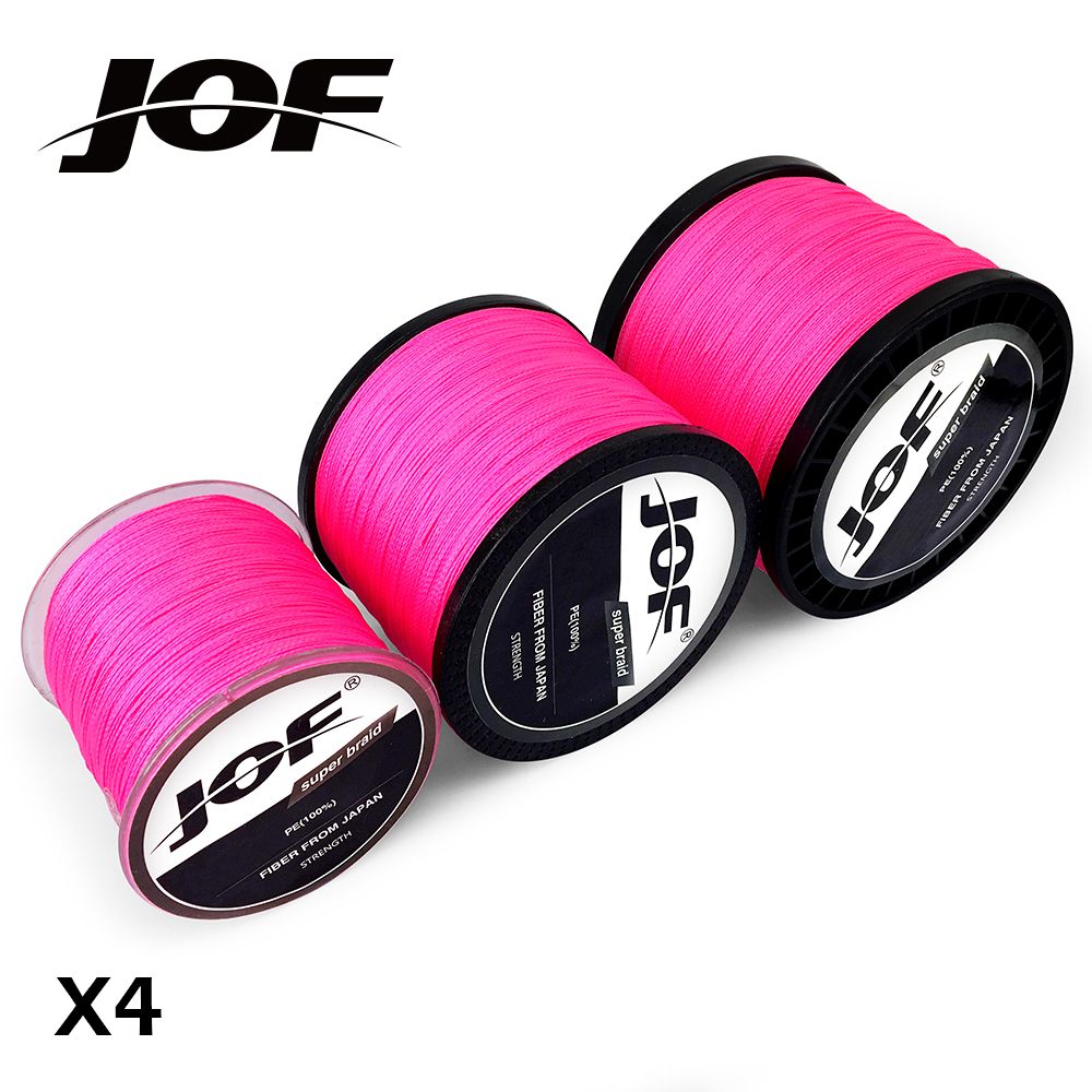 JOF PE Braided Fishing Line Pink Multifilament Fishing Cord Strong 4 Strands 100M 300M 500M 1000M