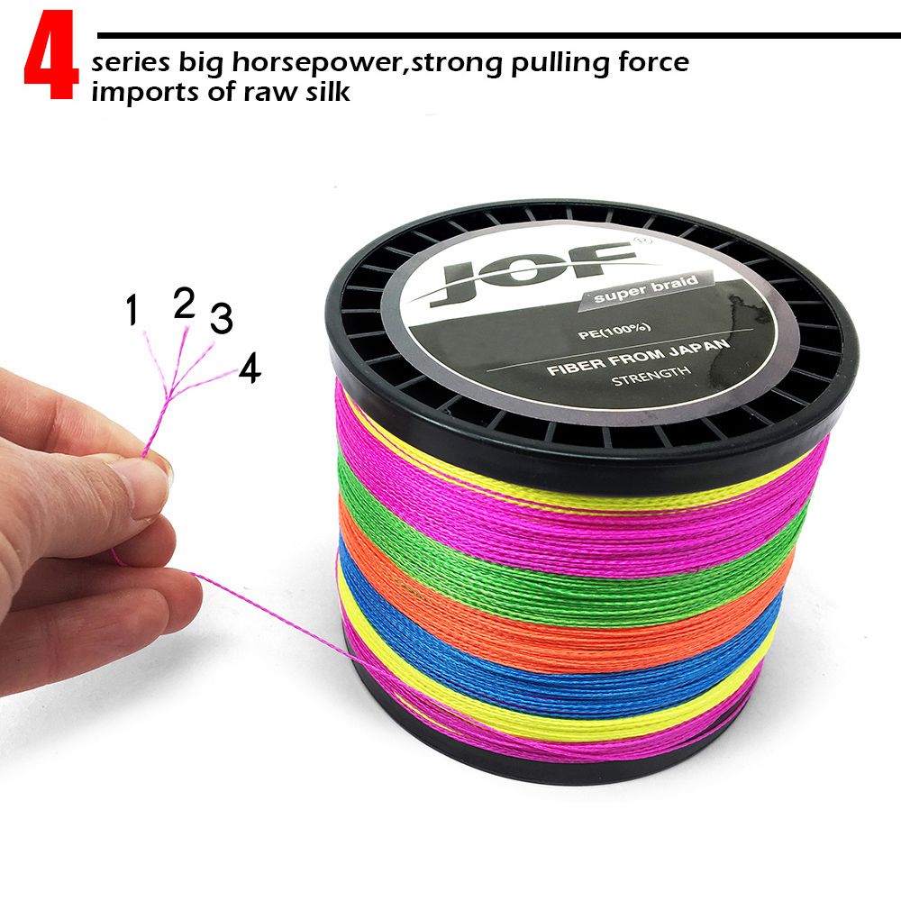 JOF PE Braided Fishing Line Pink Multifilament Fishing Cord Strong 4 Strands 100M 300M 500M 1000M