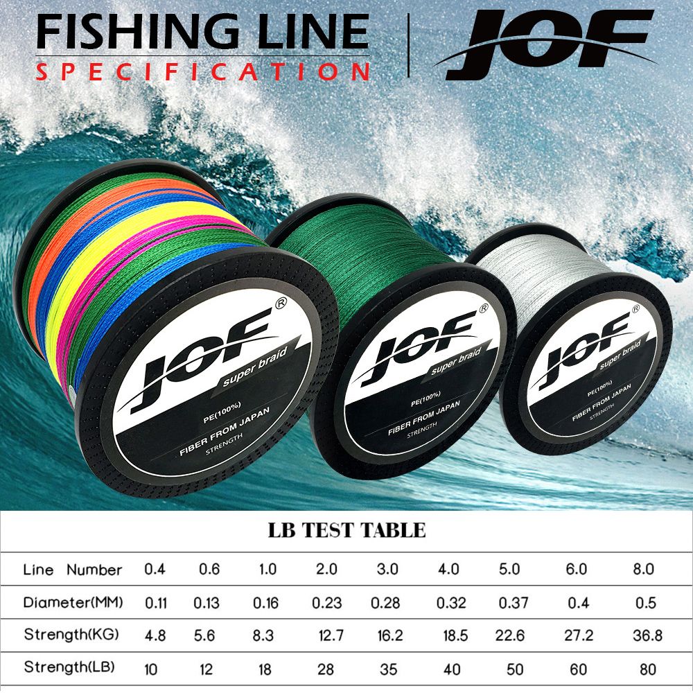 JOF PE Braided Fishing Line Pink Multifilament Fishing Cord Strong 4 Strands 100M 300M 500M 1000M