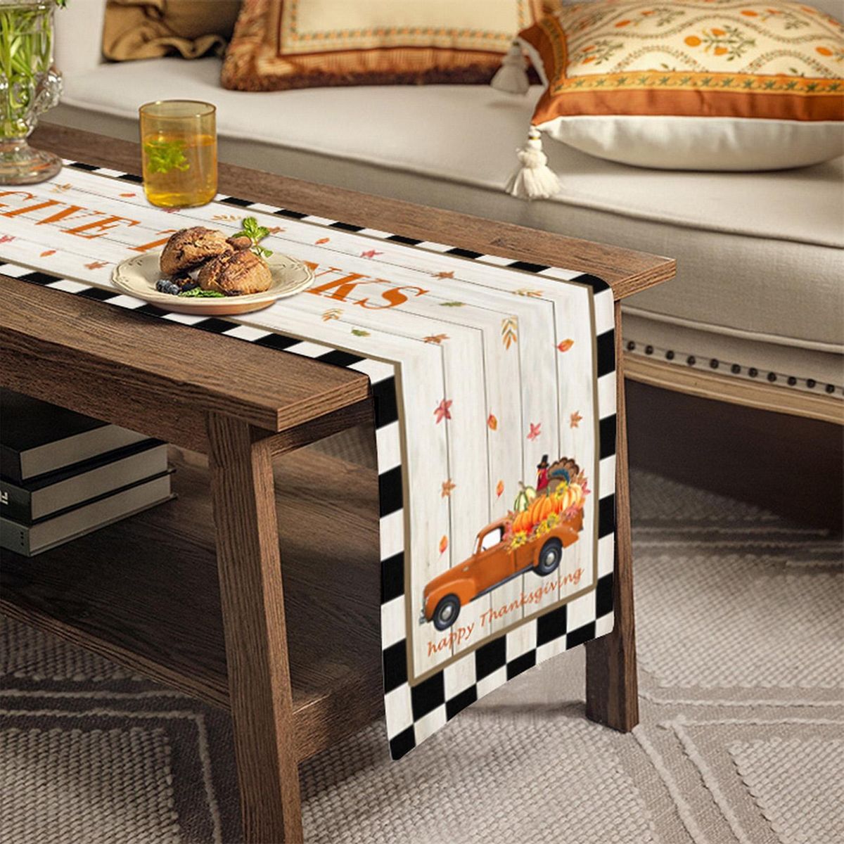 Table Cloth Maple Leaves Pumpkins Halloween Table Runner