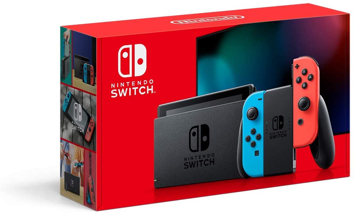 Nintendo Switch Console With Neon Blue And Neon Red Joy.