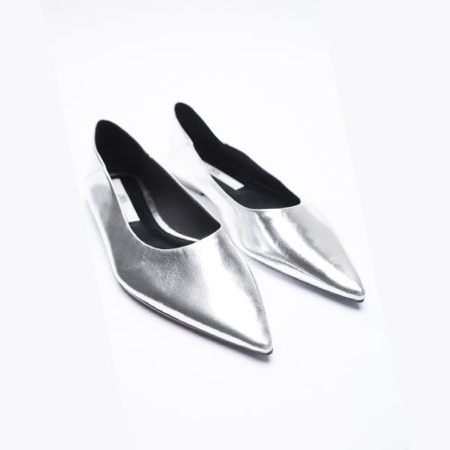 Silver Pointed Toe Soft Flat Shoes