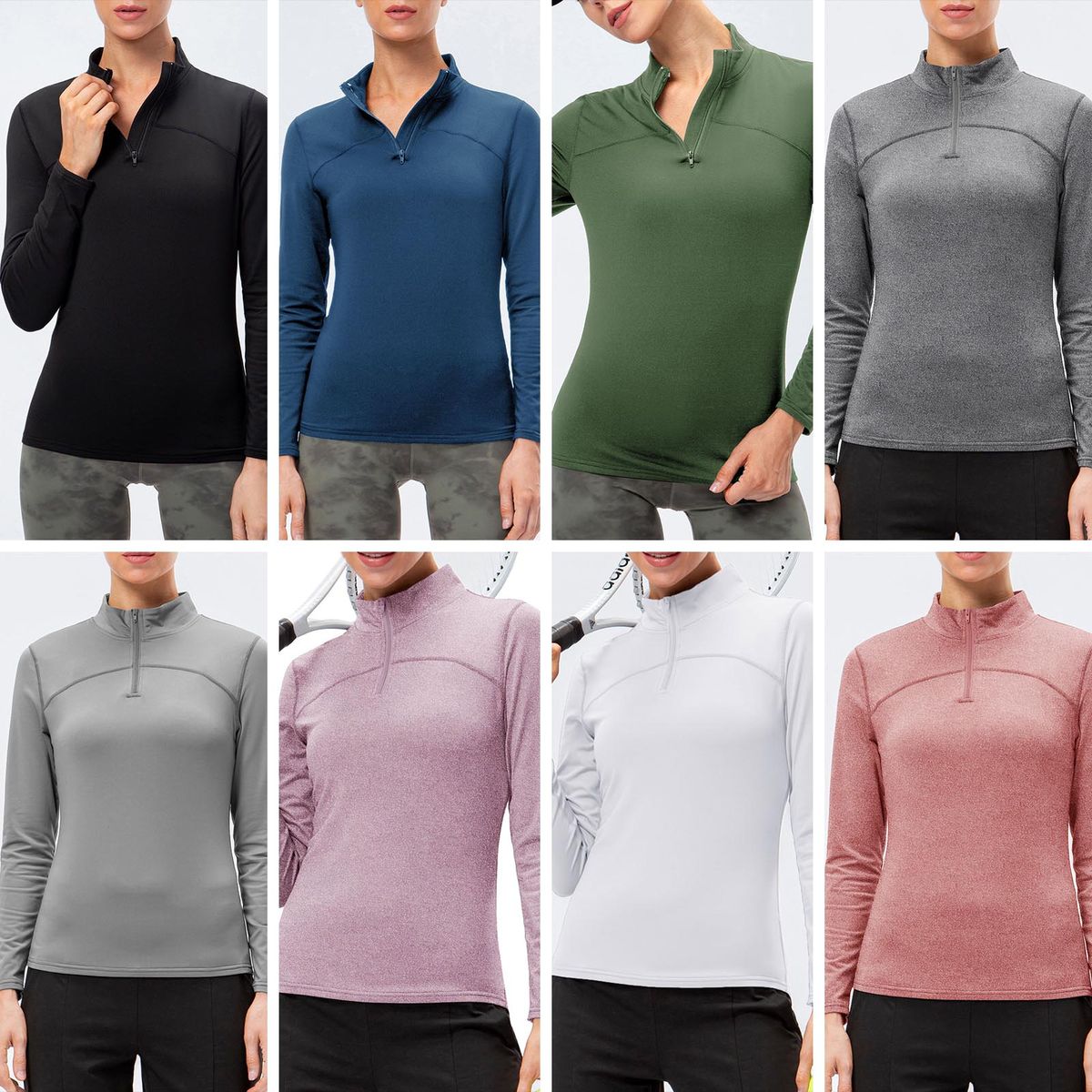 Women Sport Long Sleeve T-shirt Fleece Warm Quarter Zip