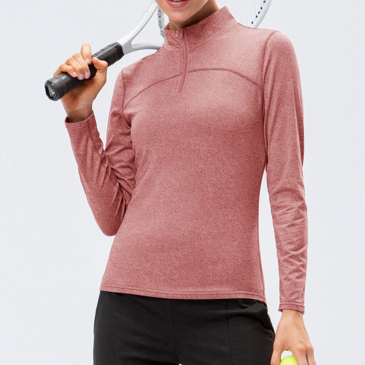 Women Sport Long Sleeve T-shirt Fleece Warm Quarter Zip