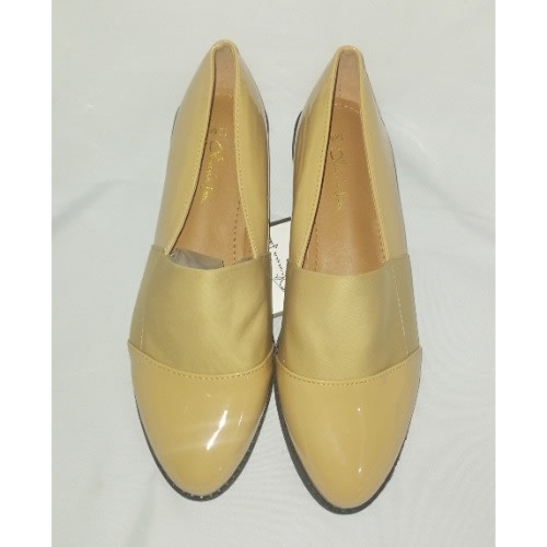 Patent Elastic Leather Flat Loafers - Cream