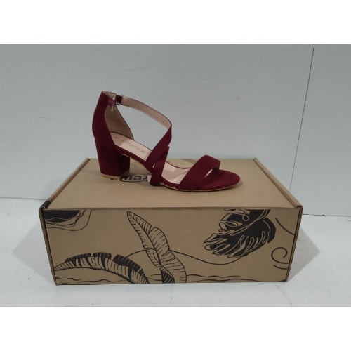 K Women's Crisscross Ankle Strap Block Heel - Burgundy