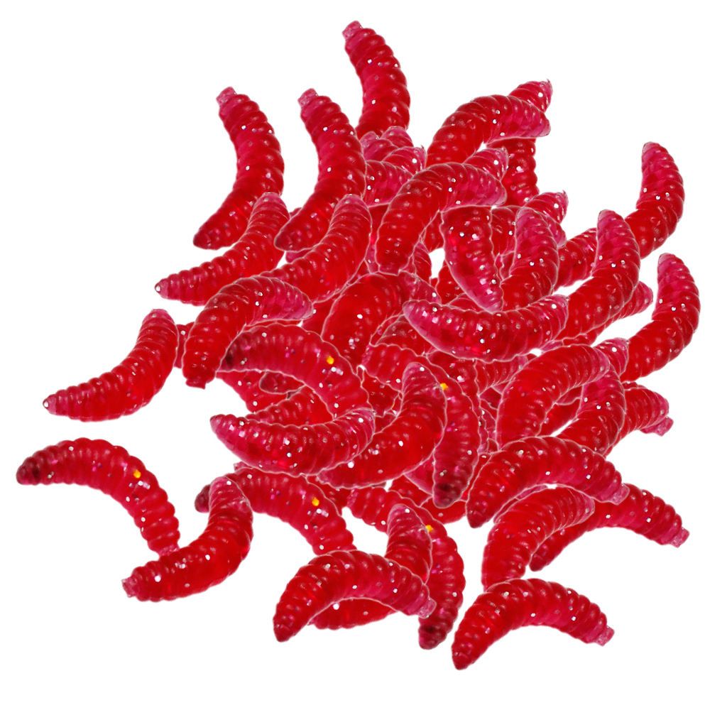 100Pcs Soft PVC Worm Maggot Grub Fishing Artificial Red