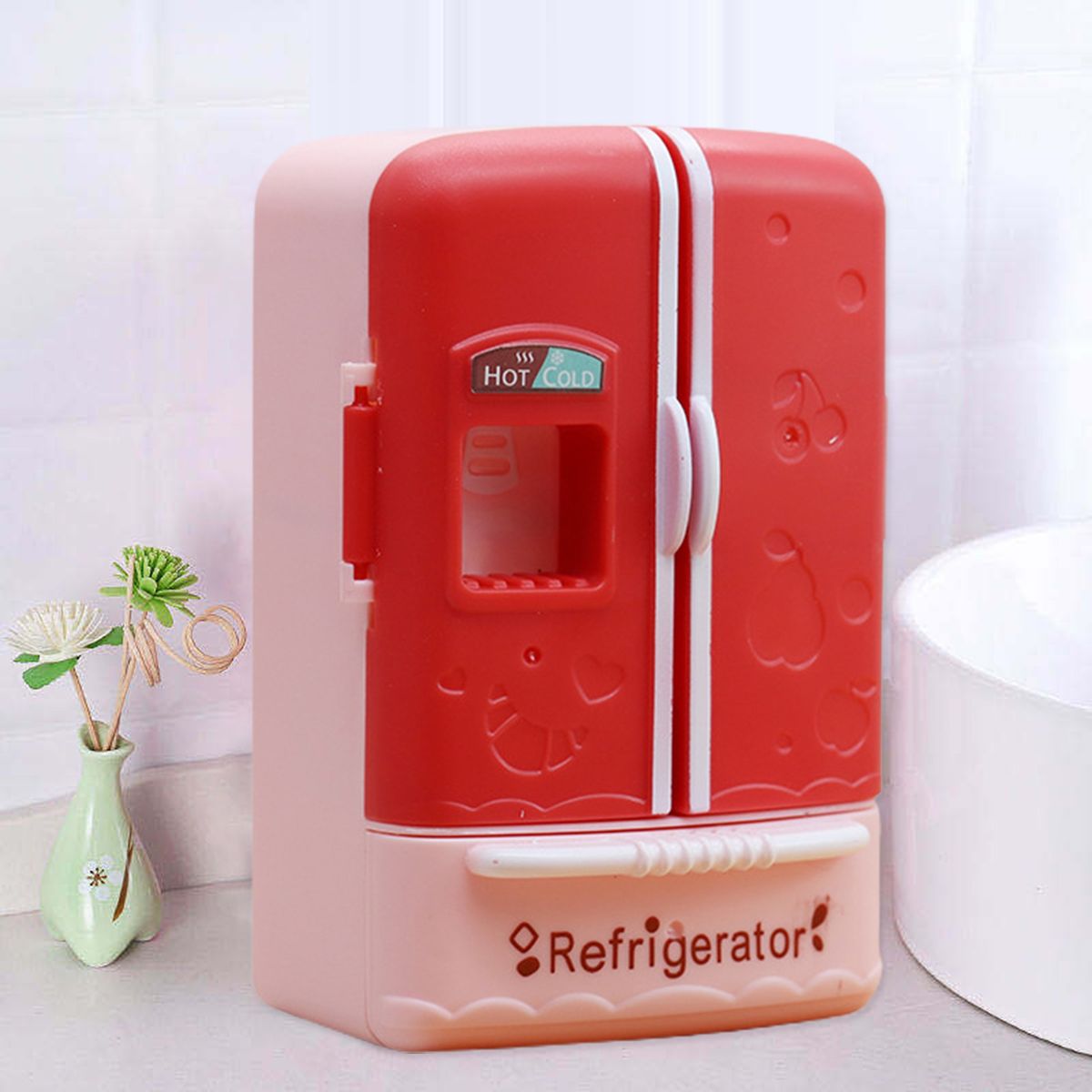 Pretend Kitchen Toy 112 Miniature Doll House Refrigerator Accessories Red