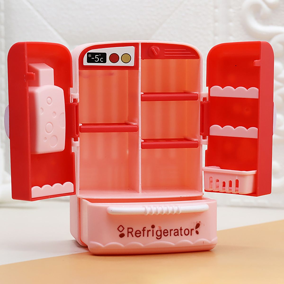 Pretend Kitchen Toy 112 Miniature Doll House Refrigerator Accessories Red
