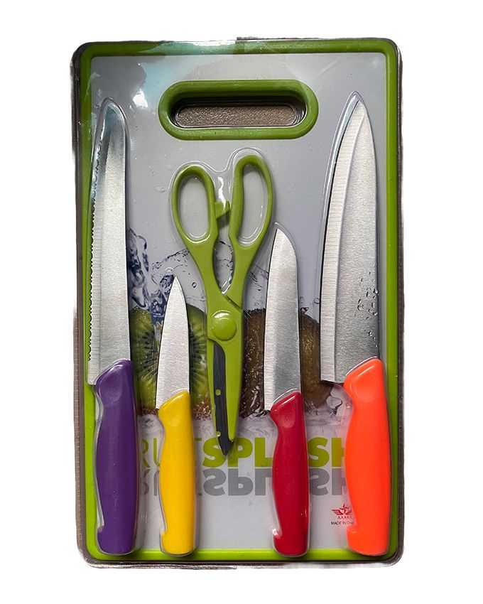 Chopping Board And Colorful Knife Set