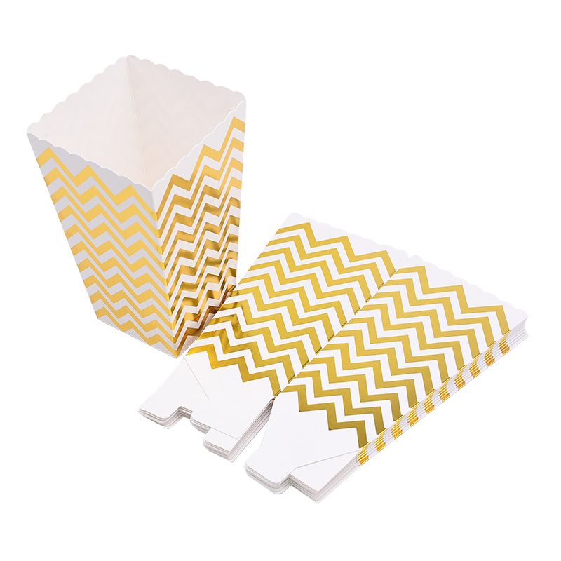 12Pcs Gold Silver Dot Wave Striped Paper Popcorn Box
