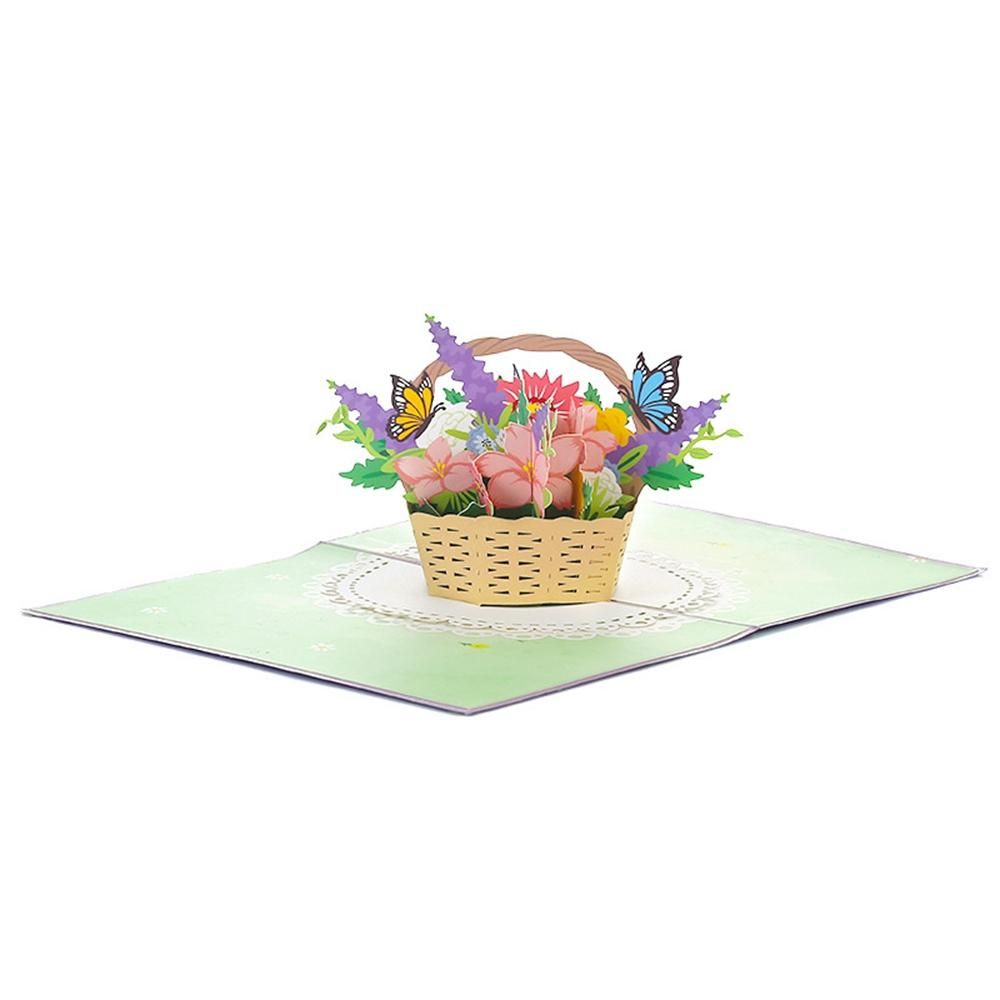 Flower Basket PopUp Card, 3D Greeting Card for Mother's Day, Valentines Day, Thinking of You, Thank You, Wedding
