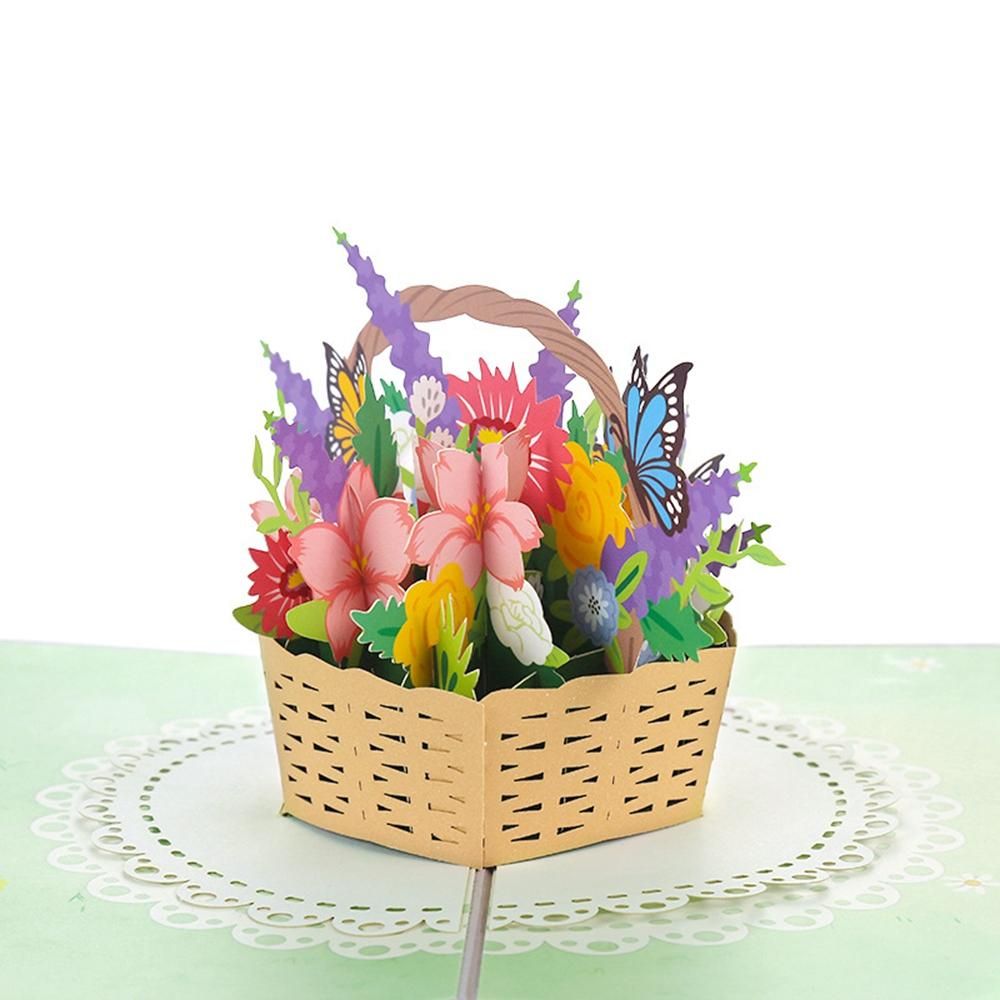 Flower Basket PopUp Card, 3D Greeting Card for Mother's Day, Valentines Day, Thinking of You, Thank You, Wedding