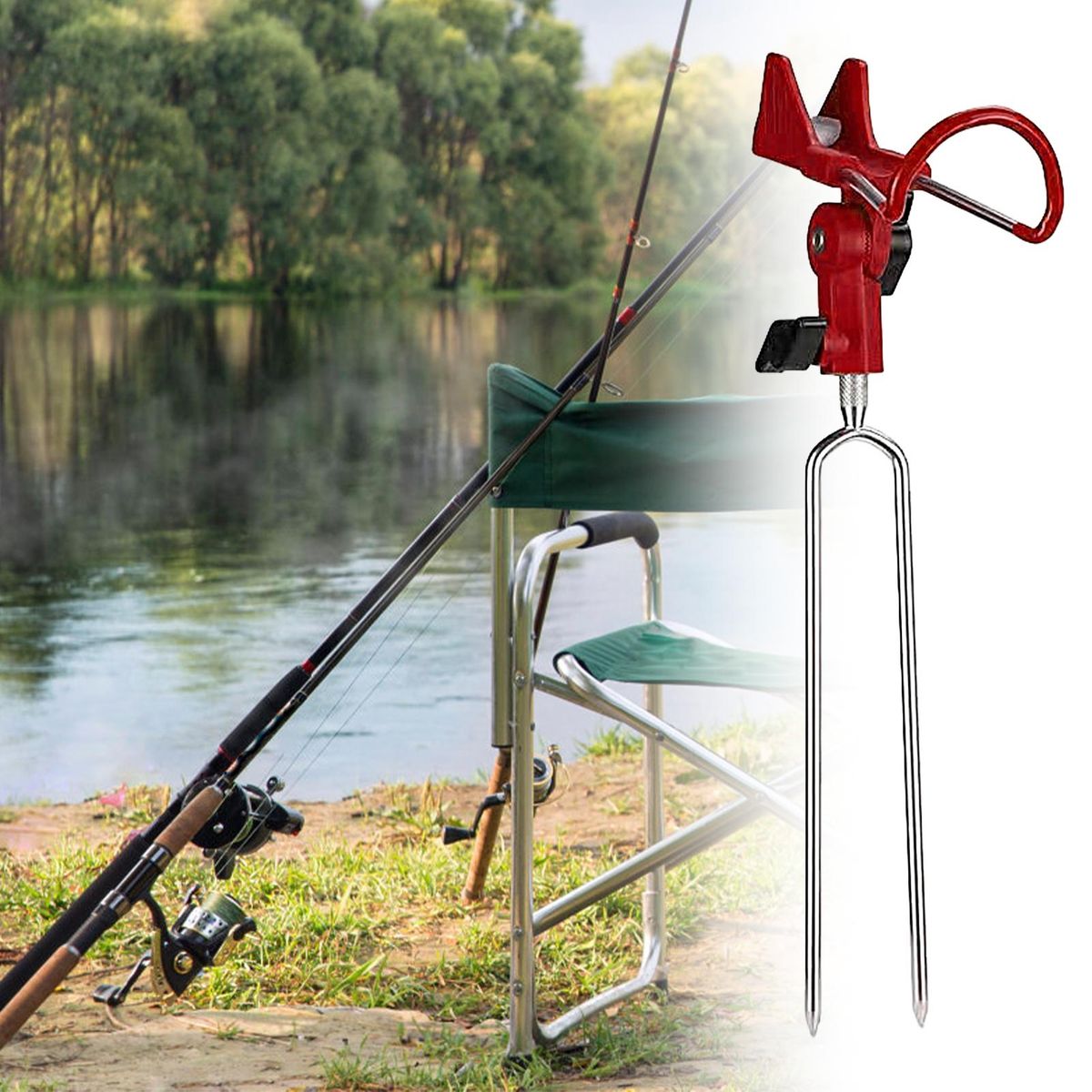 Fishing Rod Stake Hand Rod Fishing Pole Ground Holder Red