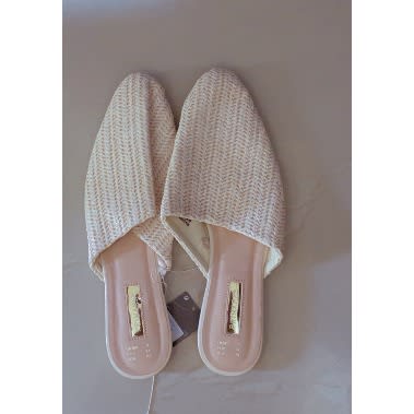 Flat Plaited Mules -  Cream